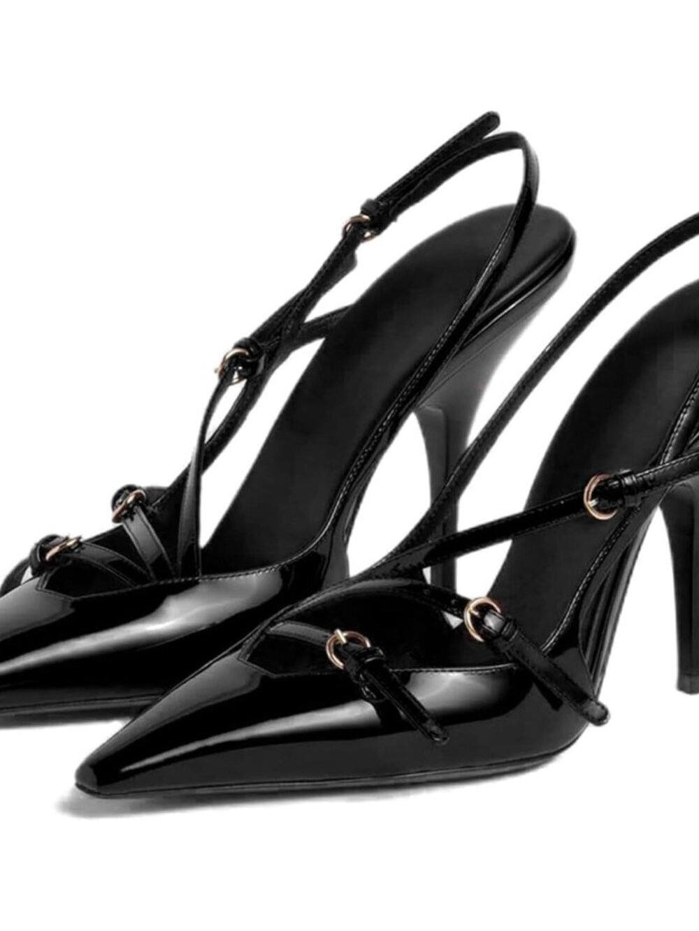 Women's Black High Slingback Kitten Pointed Closed Pumps Low Heels Shoes